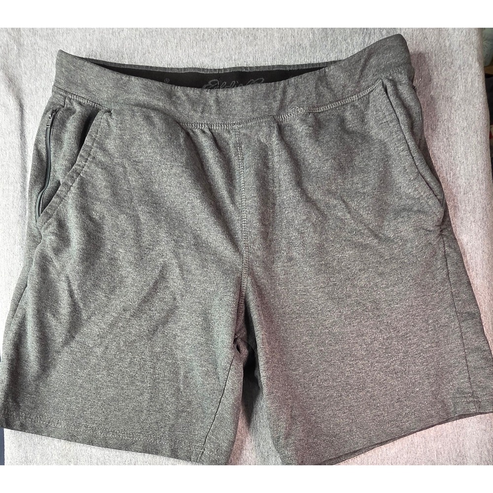 Eddie Bauer Lounge Mens Heather Gray Athletic Shorts Zipper Pocket Size Medium